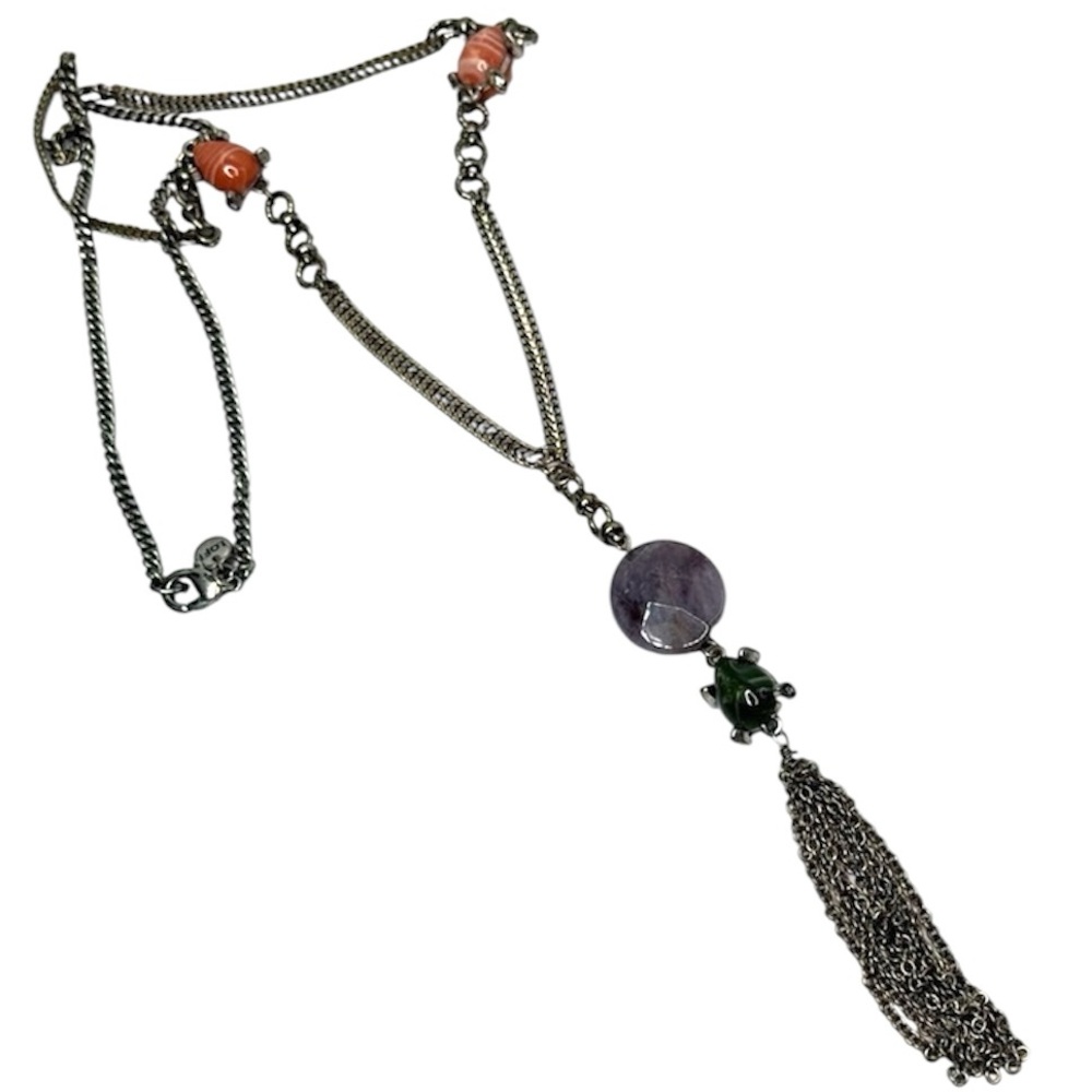 LOFT Semi Precious Stone Tassel Necklace w/ Crystal Accent Details
